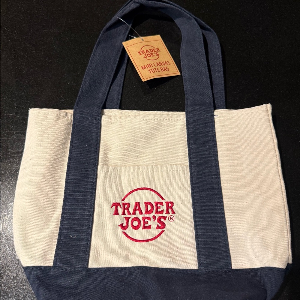 Navy and Cream Trader Joes Mini Canvas Tote Bag